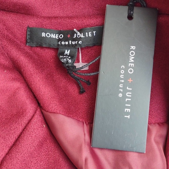 Romeo & Juliet Couture Faux Suede Moto Biker Jacket Medium Burgundy - Picture 6 of 12